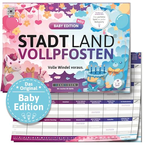 DENKRIESEN Stadt Land Vollpfosten® A4 – Baby Edition | Ab 9 Jahren | Stadt Land Fluss | Familienspiel von DENKRIESEN