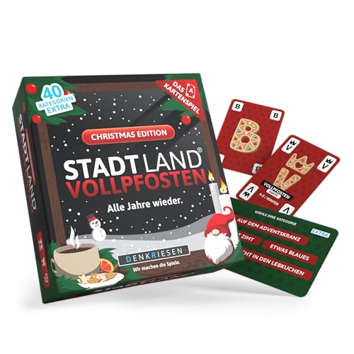 DENKRIESEN - Stadt Land Vollpfosten® – Das Kartenspiel - Christmas Edition - 'Alle Jahre Wieder.' | Geschenk | Reisespiel | 190 Kategorien | ab 8 Jahren | 3-6 Spieler | Familie | Stadt Land Fluss von DENKRIESEN