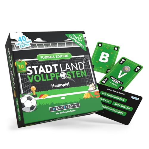 DENKRIESEN - Stadt Land Vollpfosten® – Das Kartenspiel - Fußball Edition - 'Heimspiel.' | Geschenk | Reisespiel | 120 Karten | 240 Kategorien | ab 8 Jahren | 3-6 Spieler | Familie | Stadt Land Fluss von DENKRIESEN