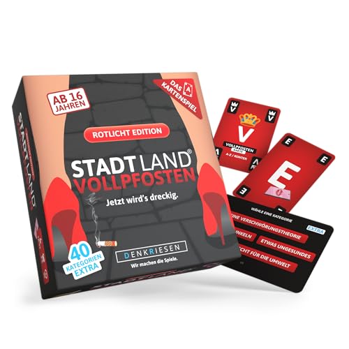 DENKRIESEN - Stadt Land Vollpfosten® – Das Kartenspiel - Rotlicht Edition - 'Jetzt wird's dreckig.' | Geschenk | Reisespiel | 240 Kategorien | ab 16 Jahren | 3-6 Spieler | Party | Stadt Land Fluss von DENKRIESEN