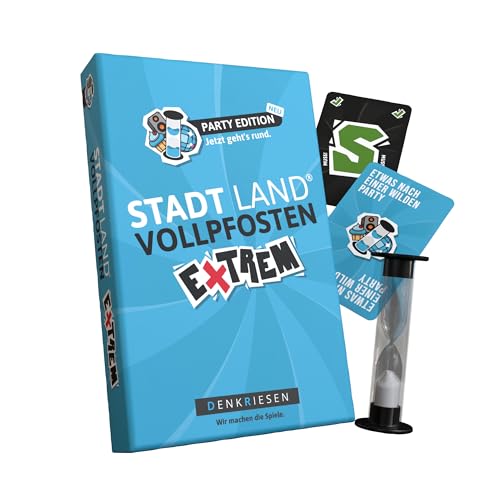 DENKRIESEN - Stadt Land VOLLPFOSTEN® Extrem – Party Edition | Ab 12 Jahren | 2-6 Spieler | Partyspiel | Die verrückte und lustige Variante von Stadt Land Fluss | Perfekt für Partyabende! von DENKRIESEN
