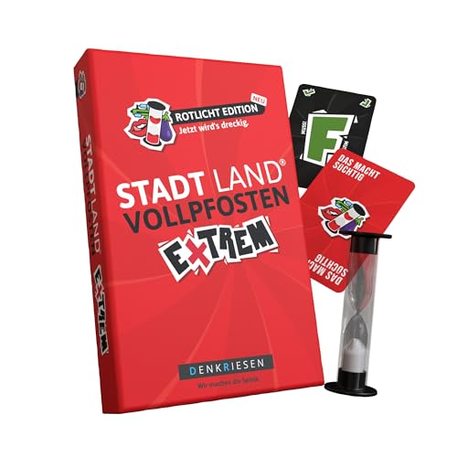 DENKRIESEN - Stadt Land VOLLPFOSTEN® Extrem – Rotlicht Edition | Ab 16 Jahren | 2-6 Spieler | Partyspiel | Das Stadt Land Fluss Erwachsenenspiel mit knallharten Challenges! von DENKRIESEN