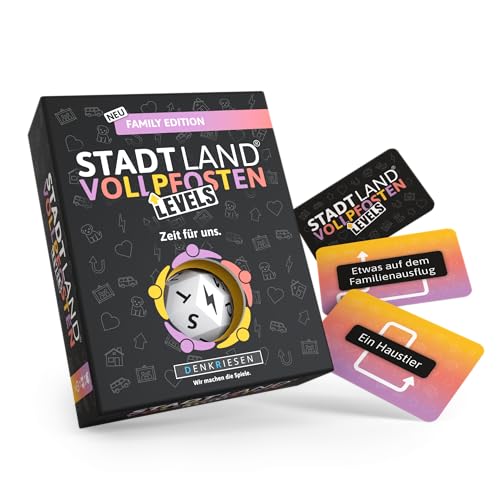 DENKRIESEN - Stadt Land Vollpfosten® Levels – Family Edition – Zeit für Uns. | 60 Karten | ab 8 Jahren | ca. 30-60min | 2-6 Spieler | Familienspiel | Reisespiel | Stadt Land Fluss von DENKRIESEN