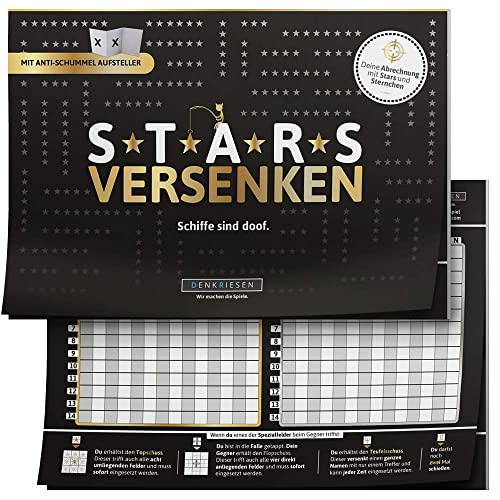 DENKRIESEN - STARS VERSENKEN - "Schiffe sind doof" - Schiffe versenken neu aufgelegt | Spielblock | Partyspiel | Reisespiel | Geburtstagsgeschenk | Spiel für 2 Personen von DENKRIESEN