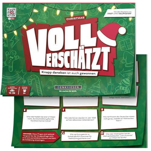 DENKRIESEN - VOLL VERSCHÄTZT! Christmas Edition | DIN A4 Spielblock | Ab 12 Jahren | Schätzspiel & Familienspiel | Weihnachtsspiel Internet | Antworten mit auf dem Block von DENKRIESEN