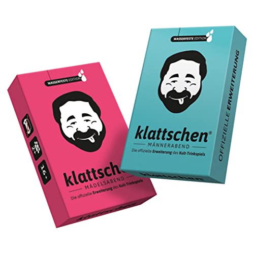 DENKRIESEN - klattschen® Doppelpack - Mädelsabend & Männerabend (wasserfeste Plastikkarten) | Ab 16 Jahren | 2+ Spieler | Trinkspiel | Partyspiel | Offizielle Erweiterungen des Kult-Trinkspiels von DENKRIESEN