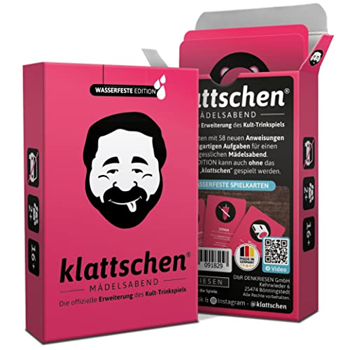 DENKRIESEN - klattschen® - Mädelsabend | Das wahrscheinlich Beste Trinkspiel Aller Zeiten | Wasserfeste Plastikkarten | Ab 16 Jahren | 2+ Spieler | Trinkspiel | Perfekt für den Mädelsabend von DENKRIESEN