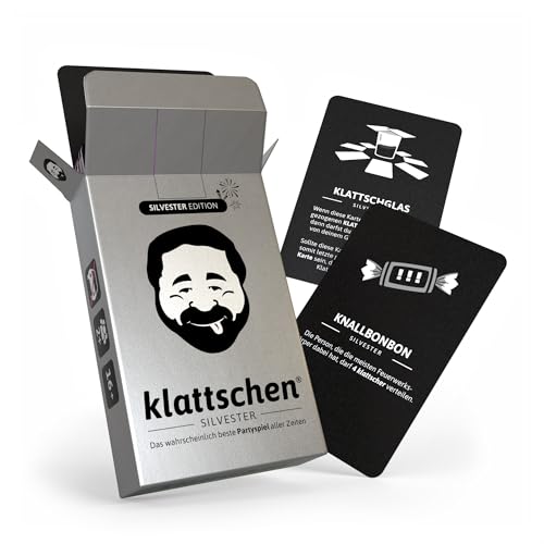 DENKRIESEN - klattschen® Silvester Edition | 2+ Spieler ab 16 Jahren | Kartenspiel für Erwachsene | Partyspiel & Gesellschaftsspiel | Wörterspiel für Spielabende und Feiern | Silvesterspiel von DENKRIESEN