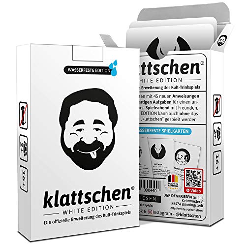 DENKRIESEN - klattschen® - White Edition - Die offizielle Erweiterung des Kult-Trinkspiels, | Partyspiel | Kartenspiel | Spieleabend Ausführung: wasserfeste Plastikkarten von DENKRIESEN