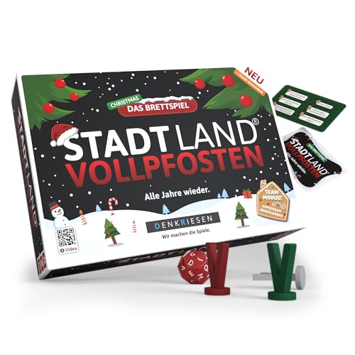 Stadt Land Vollpfosten® Brettspiel Christmas Edition inkl. Classic Erweiterung | Ab 8 Jahren für 2-12 Spieler | Weihnachtsspiel | Gesellschaftsspiel Familie | Festliche Partyspiele von Denkriesen von DENKRIESEN
