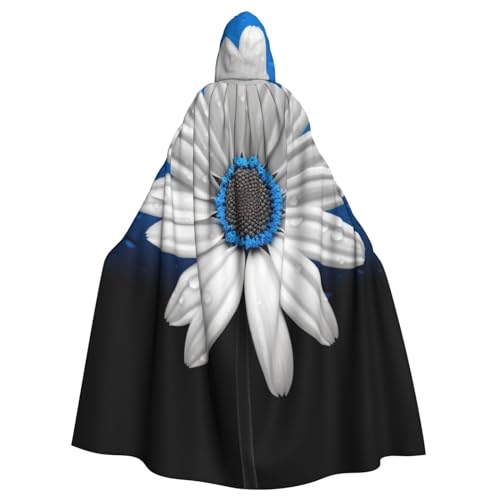 DENMER Kapuzenumhang mit Gänseblümchen-Motiv, für Erwachsene, für Halloween-Kostümparty, Weiß / Blau von DENMER