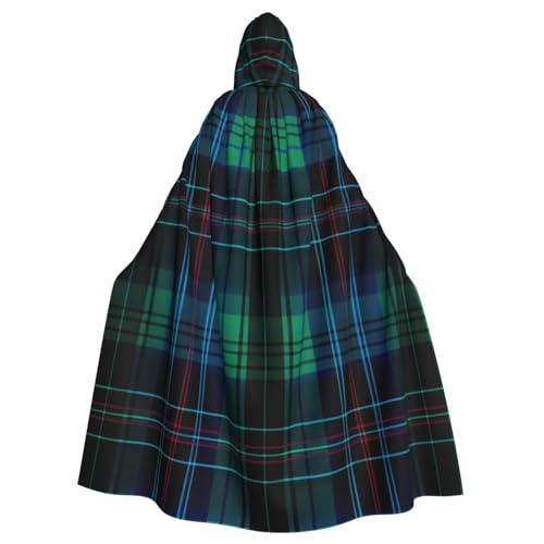 DENMER Kapuzenumhang mit schottischem Schottenkaro, für Erwachsene, für Halloween-Kostümparty, Blau und Grün von DENMER