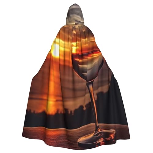 DENMER Sonnenuntergang-Weinglas-Kapuzenumhang, Erwachsenen-Kapuzenumhang für Halloween-Kostümparty von DENMER