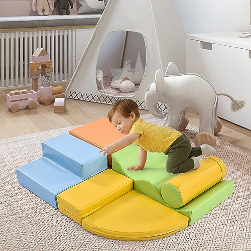 DENMOSTY 6 TLG Schaumstoff Bausteine Kinder - XXL Softbausteine für Klettern, Rutschen & Toben, Bunte Schaumstoffbausteine für Babys und Vorschulkinder, ideal für Indoor-Spielspaß von DENMOSTY