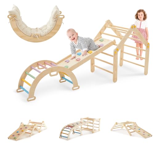 DENMOSTY Montessori Klettergerüst Indoor ab 1 Jahr - 7-in-1 Kletterdreieck mit Rutsche, Kletterbogen mit Kissen, Pikler Dreieck Klettern Kinder, Holz Indoor Spielplatz Kletterspielzeug für Baby DENMOSTY Montessori Klettergerüst Indoor ab 1 Jahr - 7-in-1 Kletterdreieck mit Rutsche, Kletterbogen mit Kissen, Pikler Dreieck Klettern Kinder, Holz Indoor Spielplatz Kletterspielzeug für Baby von DENMOSTY