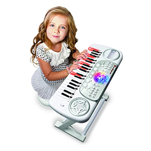 DEQUBE Elektronische Kindertastatur mit Hocker - Mit Lernmethode - Mit Aufnahme-, Wiedergabe- und Abschaltfunktion - Mit Discokugel - Größe 50 x 21 x 45 cm (916D00041) von DQB DeQUBE