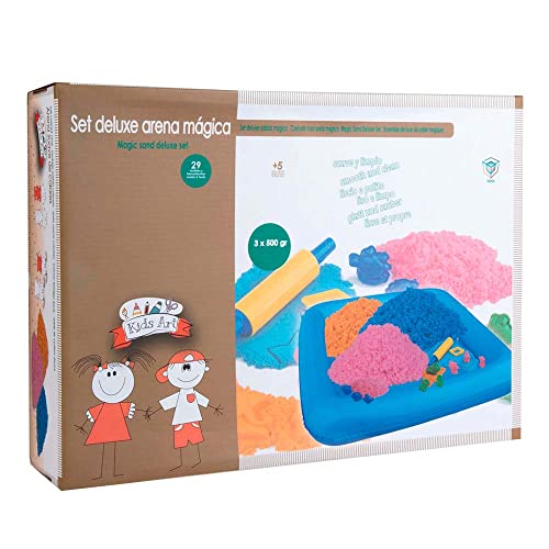 DEQUBE Magischer Sand, XL-Set mit 3 verschiedenen Farben, 500 g pro Farbe, inklusive Zubehör, Werkzeug und Tablett zum Aufbewahren des Produkts, sauber, weich und ungiftig (Tachan 912D00011) von DQB DeQUBE