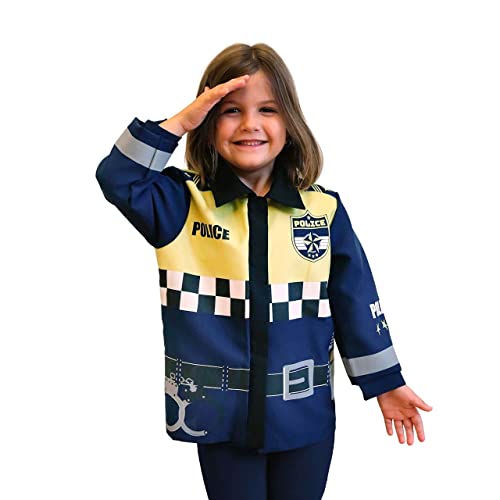 DEQUBE - Polizei-Kostüm mit reflektierenden Details, bedruckt, unisex, Einheitsgröße, Blau/Gelb von DEQUBE
