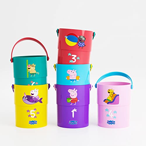 Peppa Pig Peppa Wutz Badezimmerwürfel stapelbar, mit Griffen für besseren Griff, 6 Würfel, Zahlen und Illustrationen von Peppa (DeQube 919D00053) von DEQUBE