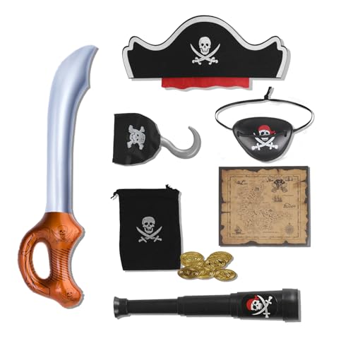 DERAYEE 17PC Piraten Kostüm zubehör,Piratenhut Augenklappe Fernrohr Piratensäbel Totenkopfbeutel Schatzkarte Goldenen Münzen für Erwachsene,Kinder,Jungen und Mädchen,Halloween, Karneval,Cos,party DERAYEE 17PC Piraten Kostüm zubehör,Piratenhut Augenklappe Fernrohr Piratensäbel Totenkopfbeutel Schatzkarte Goldenen Münzen für Erwachsene,Kinder,Jungen und Mädchen,Halloween, Karneval,Cos,party von DERAYEE