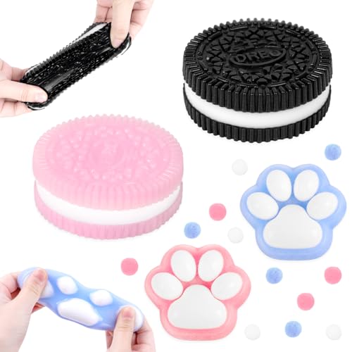 DERAYEE 2 Stück Kekse Stress Relief Spielzeug und 2 Stück Squishy Katzenpfotenspielzeug, Squishy Kekse, Anti-Stress-Spielzeug für Kinder und Erwachsene, Entspannungsspielzeug von DERAYEE