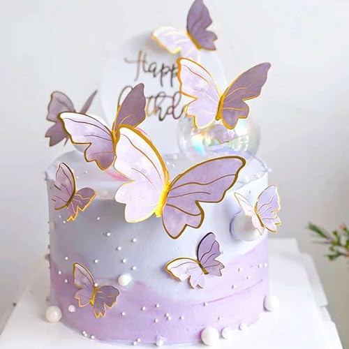 DERAYEE 21 Stück Schmetterling, Kuchendekoration, Happy Birthday Cake Topper, Dekoration für Kuchen, Party, Schmetterling, Cake Topper zum Dekorieren von Partys, Geburtstag, Mädchen (Violett) von DERAYEE