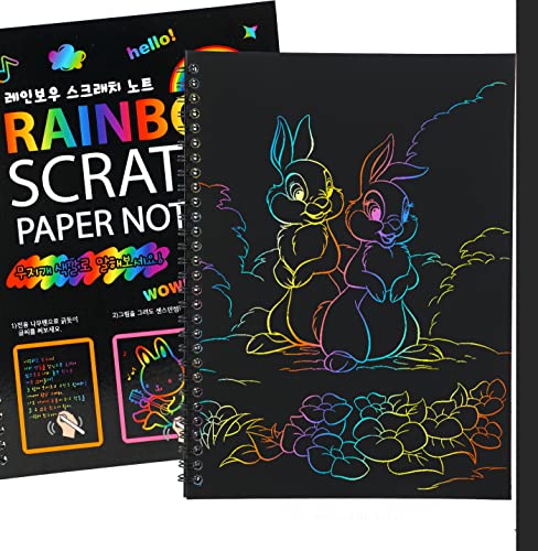 DERAYEE 3 Packungen Regenbogen Kratzkarten, Scratch Art Bücher aus schwarzem Papier mit 3 Holzstiften und 4 Linealen für Zeichnungen, Zeichnung für Kinder von DERAYEE
