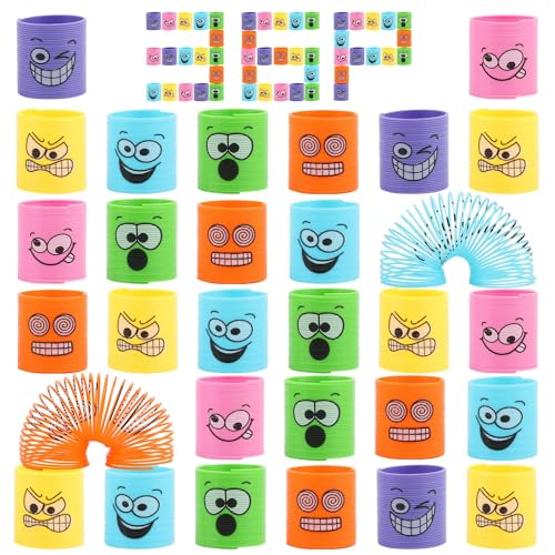 DERAYEE 36 Stück Sprungfedern Spielzeug Smiley Regenbogenspiralen Klein Bunt Spiralen Spielzeug für Kinder Geburtstag Party Geschenk Überraschung von DERAYEE