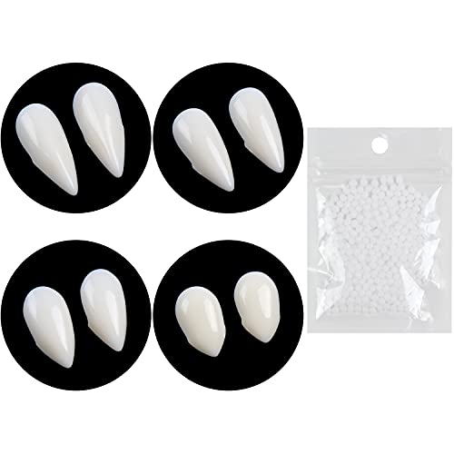 DERAYEE 4 Paar Halloween Cosplay Fangs Gefälschte Zähne mit Pellets Kleber für Cosplay,Halloween, Dämon, Hexe von DERAYEE