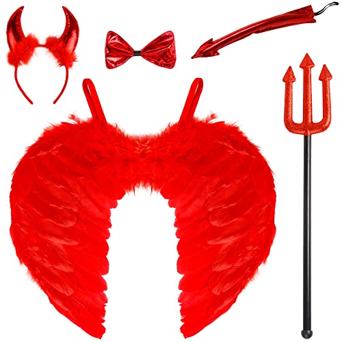 DERAYEE 5 Stücke Teufel Kostüm Kinder,rote Halloween Mädchen, Kostüm Zubehör,Red Devil Horns Set für Damen,Cosplay,Karneval,Halloween Party DERAYEE 5 Stücke Teufel Kostüm Kinder,rote Halloween Mädchen, Kostüm Zubehör,Red Devil Horns Set für Damen,Cosplay,Karneval,Halloween Party von DERAYEE