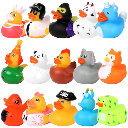 DERAYEE Badespielzeug Baby,Gummiente,Gummi Badeenten,Gummi Enten,Float und Squeak Mini Enten Badewanne Spielzeug für Kinder Dusche,Geburtstag(Spezial gummiente, 15PC) von DERAYEE