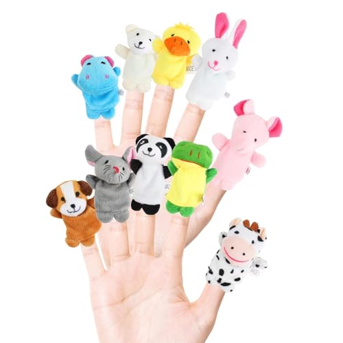 DERAYEE Finger-Puppen Set（10 Stück）,Finger Plüschtier Kinder,Kleine Tier Fingerspielzeug für Ostern Geburtstag Weihnachten Party Geschenke von DERAYEE