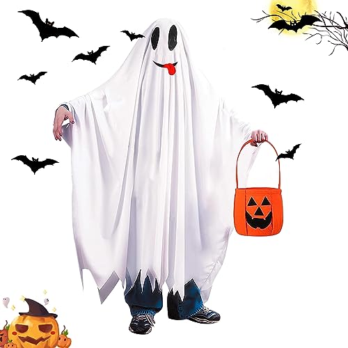 DERAYEE Halloween Kinder Geister Kostüm Kleinkinder mit Kürbis Eimer für Jungen Mädchen Cosplay Süßes,Saures Party（10-12 Jahre） von DERAYEE