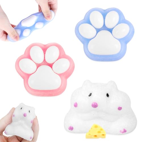 DERAYEE Squishy Katzenpfote und Squishy Hamster, Weiß, Anti-Stress-Spielzeug für Kinder und Erwachsene, Entspannung, Anti-Stress, 2 Stück von DERAYEE