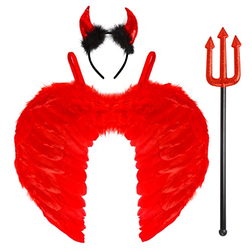 DERAYEE Teufel Kostüm Damen rote Engelsflügel rote Angel Wings für Damen Mädchen Jungen ,Halloween,Weihnachten,Engel-Cosplay DERAYEE Teufel Kostüm Damen rote Engelsflügel rote Angel Wings für Damen Mädchen Jungen ,Halloween,Weihnachten,Engel-Cosplay von DERAYEE