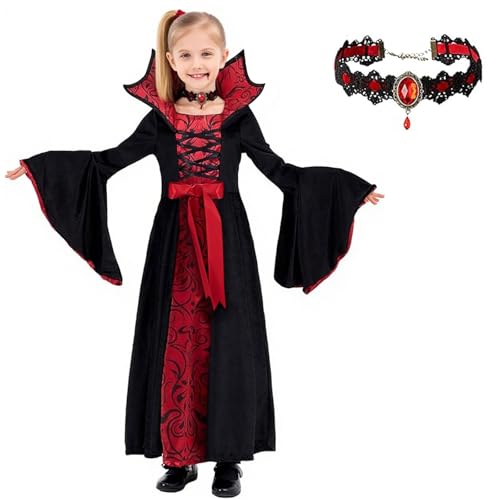DERJLY Halloween Mädchen Vampir Kostüm: Kinder Vampire Kleider für Helloween Karneval Cosplay Verkleiden Party von DERJLY