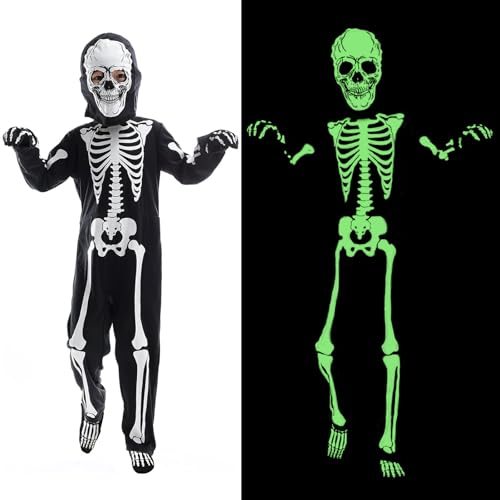 DERJLY Kinder Leuchtende Skelett Kostüm: Mädchen und Jungen für Halloween Karneval Fasching Cosplay Party Outfits DERJLY Kinder Leuchtende Skelett Kostüm: Mädchen und Jungen für Halloween Karneval Fasching Cosplay Party Outfits von DERJLY