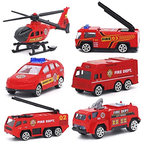 Dreamon Spielzeugautos Feuerwehrauto Fahrzeuge Feuerwehrmann Spielzeug Set Mini Cars für Kinder ab 3 Jahren,6 Pcs von Dreamon