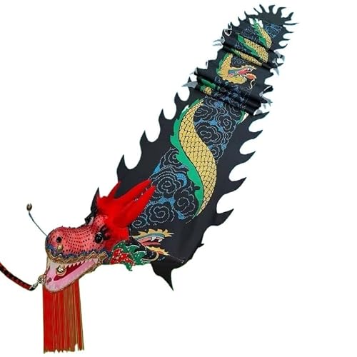 DETPWVWB Drachen-Tanzbänder, fließende Seidendrachen, Fiberglas-Handstäbe + Reisetasche! Rave-Zubehör(Black,12m/39ft) von DETPWVWB