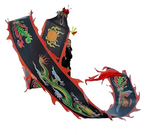 DETPWVWB Drachen-Tanzbänder, fließende Seidendrachen, Outdoor-Frühlingsausflug, Hinterhof, Spielen mit Fiberglas-Handstäben + Reisetasche! Outdoor-Park(Black,8m/26ft) von DETPWVWB