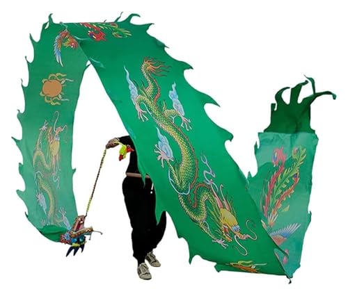 DETPWVWB Drachen-Tanzbänder, fließende Seidendrachen, Outdoor-Frühlingsausflug, Hinterhof, Spielen mit Fiberglas-Handstäben + Reisetasche! Outdoor-Park(Green,10m/33ft) von DETPWVWB