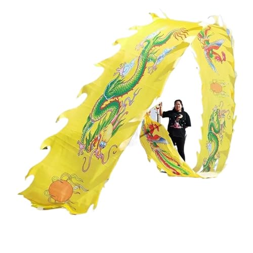 DETPWVWB Drachen-Tanzbänder, fließende Seidendrachen, Outdoor-Frühlingsausflug, Hinterhof, Spielen mit Fiberglas-Handstäben + Reisetasche! Outdoor-Park(Yellow,8m/26ft) von DETPWVWB