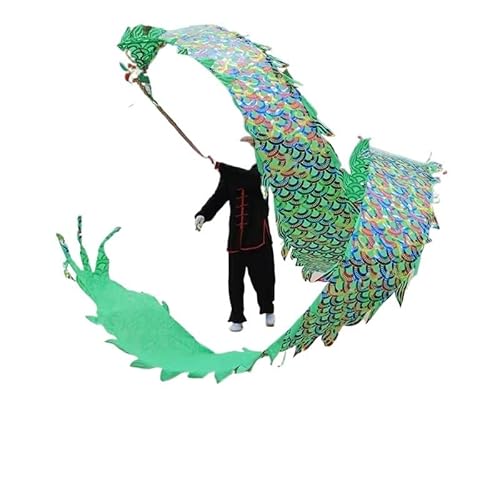 DETPWVWB Drachen-Tanzbänder, fließende Seidendrachen, Outdoor Hinterhof Rasen Spielen Übung Kind Spiele Spielzeug Outdoor Park(Golden Green,8m/26.2ft) von DETPWVWB