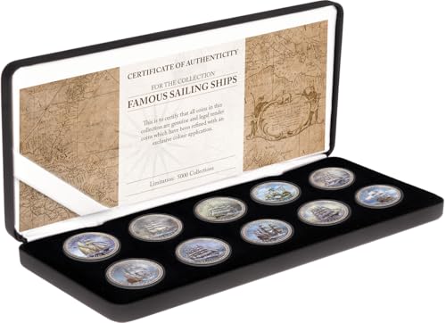 DEUTSCHER MÜNZEXPRESS Berühmte Segelschiffe - Kollektion | Cook Islands | Set mit 10 edel kolorierten Münzen | Lieferung in Etui von DEUTSCHER MÜNZEXPRESS