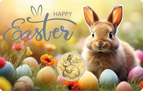 DEUTSCHER MÜNZEXPRESS Happy Easter | Frohe Ostern | Osterhase | Feingoldmünze | Mehrwertsteuerfrei | In Coincard | Mit Echtheitszertifikat von DEUTSCHER MÜNZEXPRESS