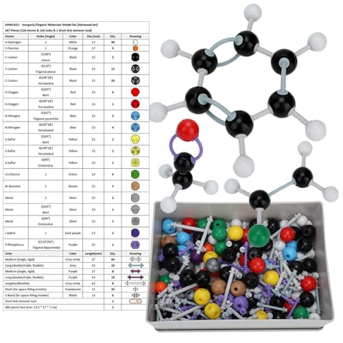 DEWIN Molekülbaukasten, Organische Chemie Molekülmodell Set 267-teiliges Molekular Organisch Anorganische Struktur Kit Atom Link Modellset Molekularmodell Schüler- und Lehrerset DEWIN Molekülbaukasten, Organische Chemie Molekülmodell Set 267-teiliges Molekular Organisch Anorganische Struktur Kit Atom Link Modellset Molekularmodell Schüler- und Lehrerset von DEWIN