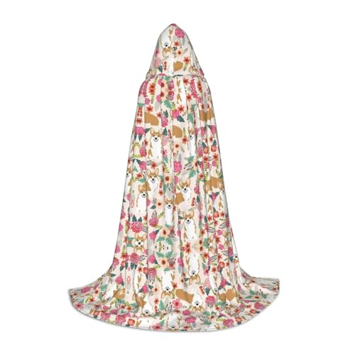 DEXNEL Corgi Uni Kapuzenmantel mit Blumenmuster, Frühlingsgarten, leichter Mantel, Umhang für Karneval, Cosplay, Kostüme, Party-Requisiten von DEXNEL