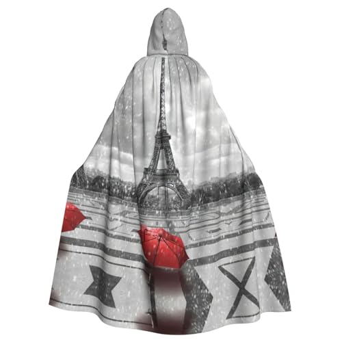 DEXNEL Eiffelturm mit rotem Regenschirm, voller Länge, Kapuzenumhang, Halloween, Fasching, Karneval, Cosplay von DEXNEL