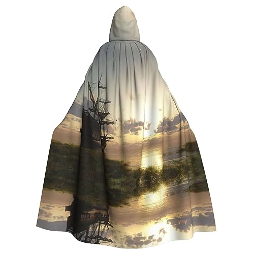 DEXNEL Ship In The Lake Sunset Full Length Hooded Cloak Halloween Fancy Cape Costumes,Carnival Fancy Dress Cosplay von DEXNEL