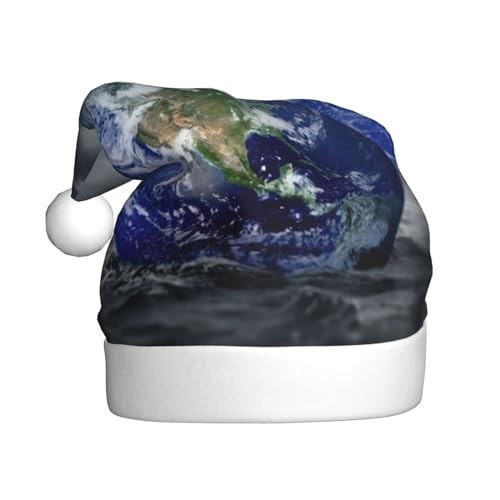 DEXNEL Weihnachtsmützen für Erwachsene, bequemes Weihnachtsmann-Outfit für Neujahr, festliches Partyzubehör, cooler Erdplanet, Ozean, Sturm von DEXNEL